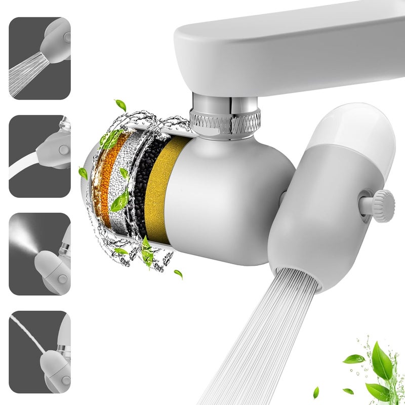 HILLIEN 4 Modes Multifunctional Kitchen & Bathroom Water Filter for Sink Faucet with 2pcs Replacement Filters - 99.9% Chlorine Removal - Skin Hydration in 2 Weeks-Compatible with Most of Faucet - Image 1